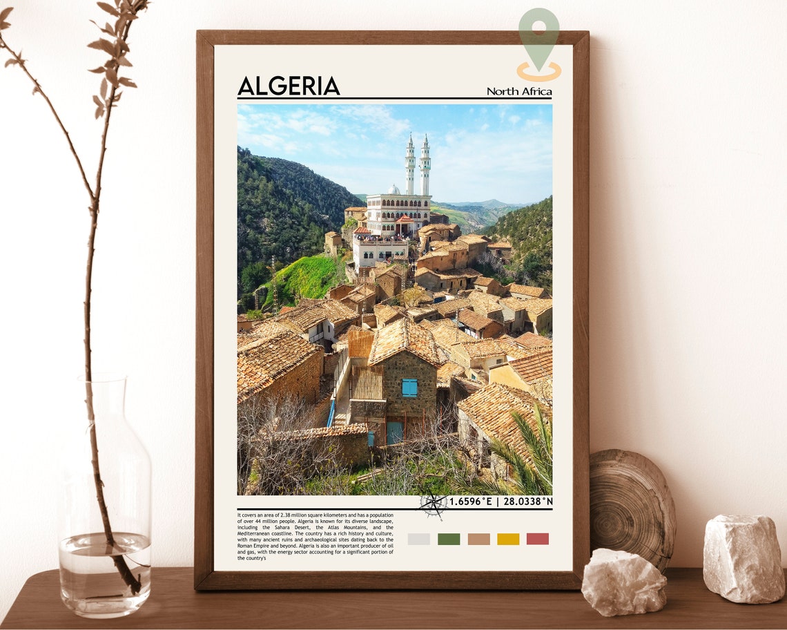 Algeria North Africa Village Mosque Hillside Travel Art Poster