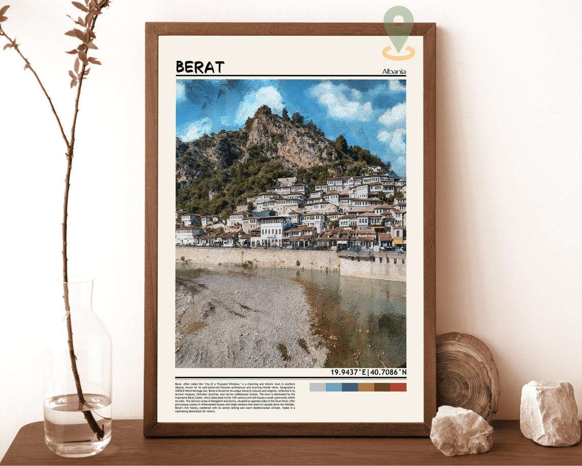 Berat Albania City of a Thousand Windows Hillside Travel Poster