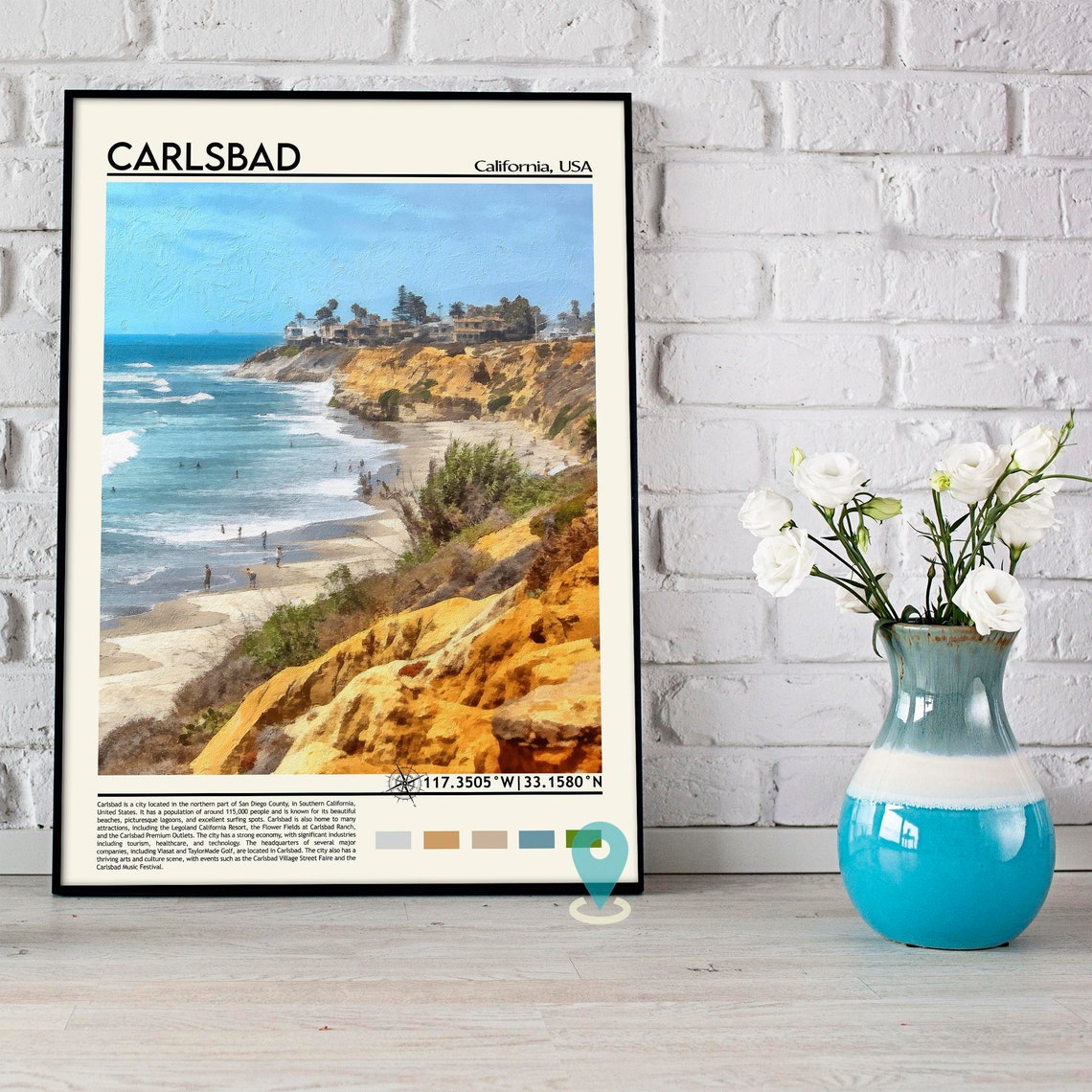 Carlsbad California Beach Cliffs Ocean Painted Coastal Travel Poster - Image 5