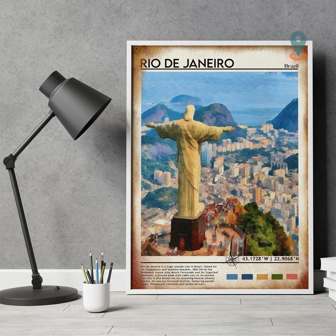 Rio de Janeiro Brazil Christ the Redeemer Painted Travel Poster - Image 5