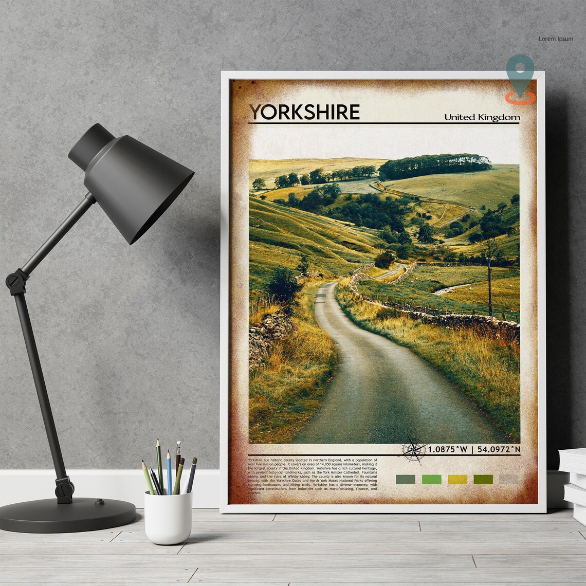 Yorkshire England Rolling Green Hills Country Lane Vintage Poster - Image 4