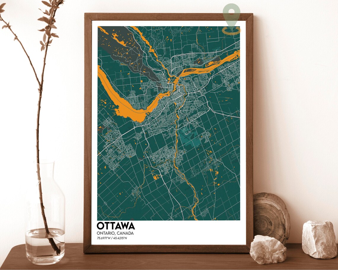 Ottawa Ontario Canada Dark Cyan River Street Map Capital Art Poster - Image 3
