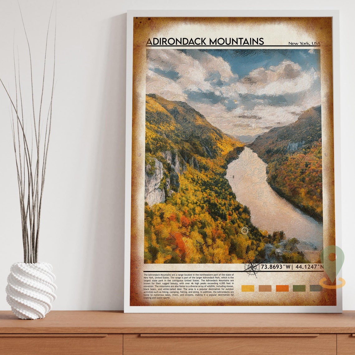 Adirondack Mountains Fall Foliage Valley New York Travel Poster - Image 4