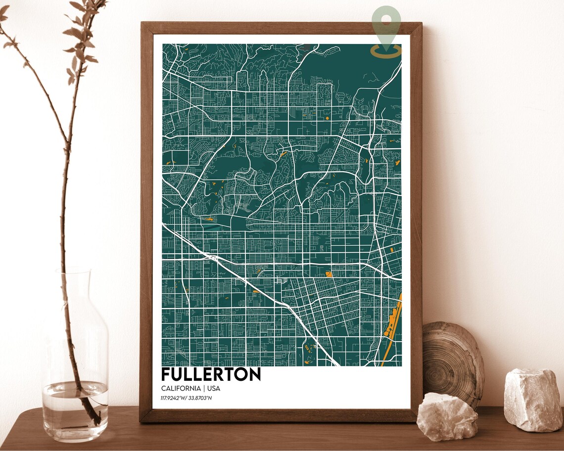 Fullerton California Navy Blue Gold City Map Home Decor Poster - Image 5