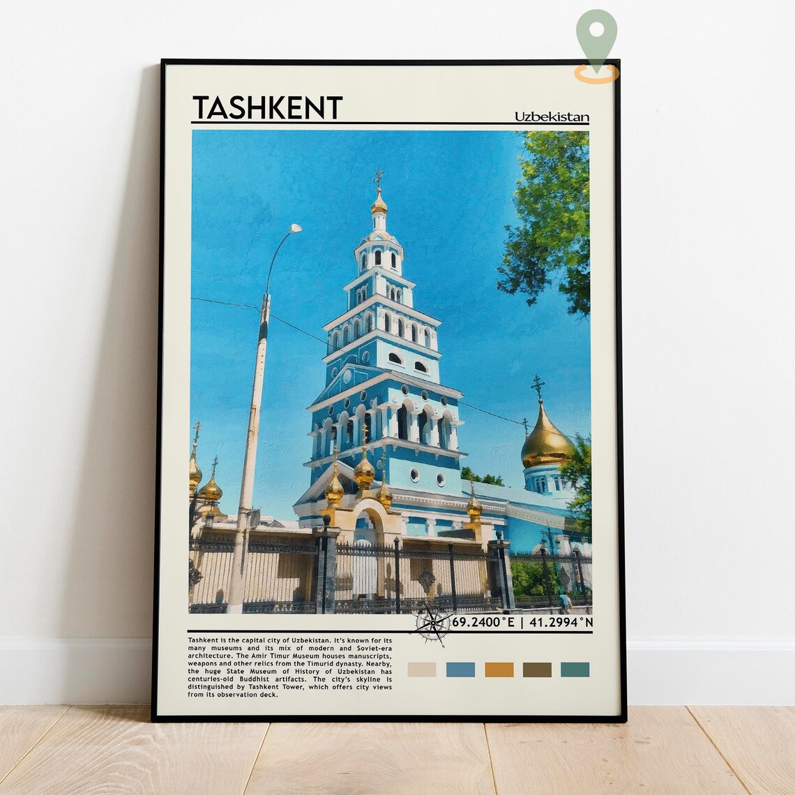 Tashkent Uzbekistan Blue Cathedral Golden Domes City Travel Poster - Image 2