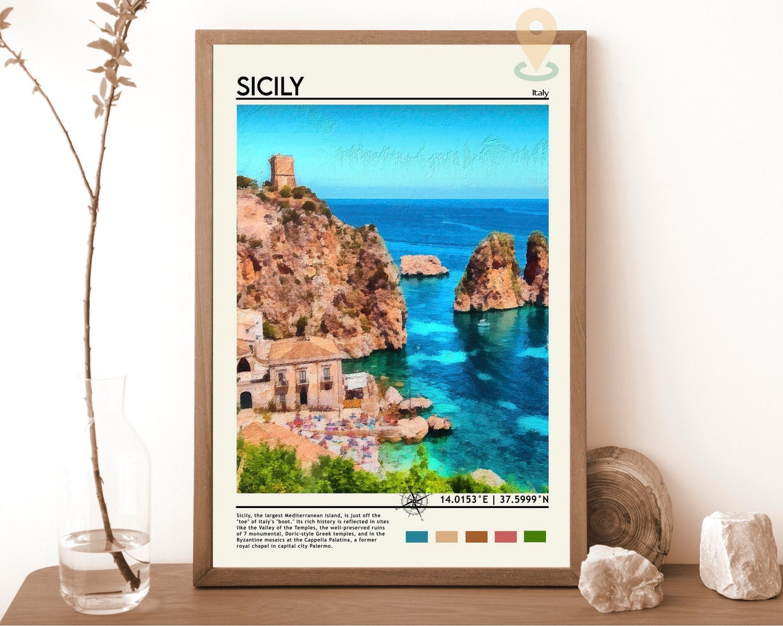 Sicily Italy Dramatic Cliffs Turquoise Coast Sea View Poster