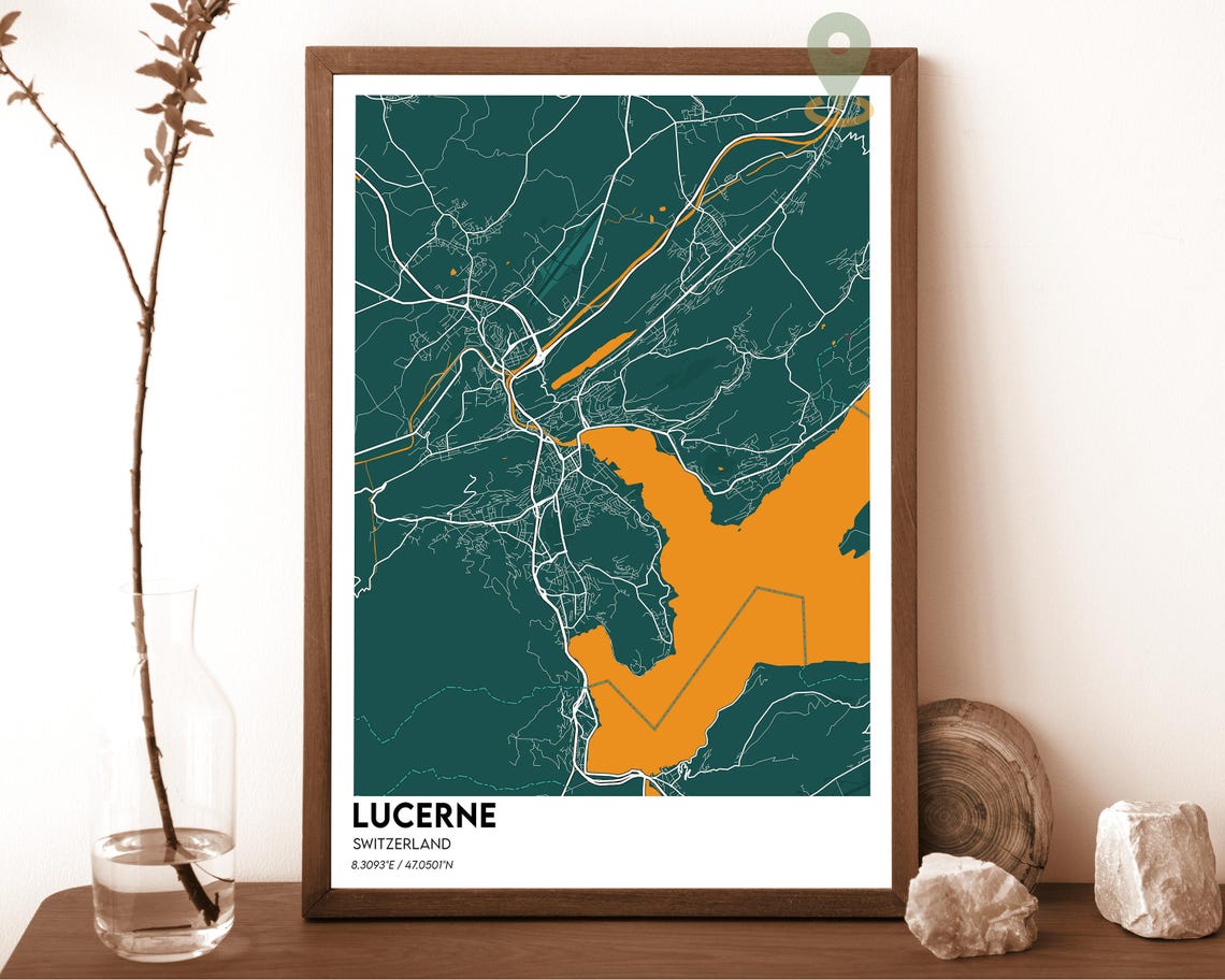Lucerne Switzerland Lakeside City Street Map Modern Travel Poster - Image 4