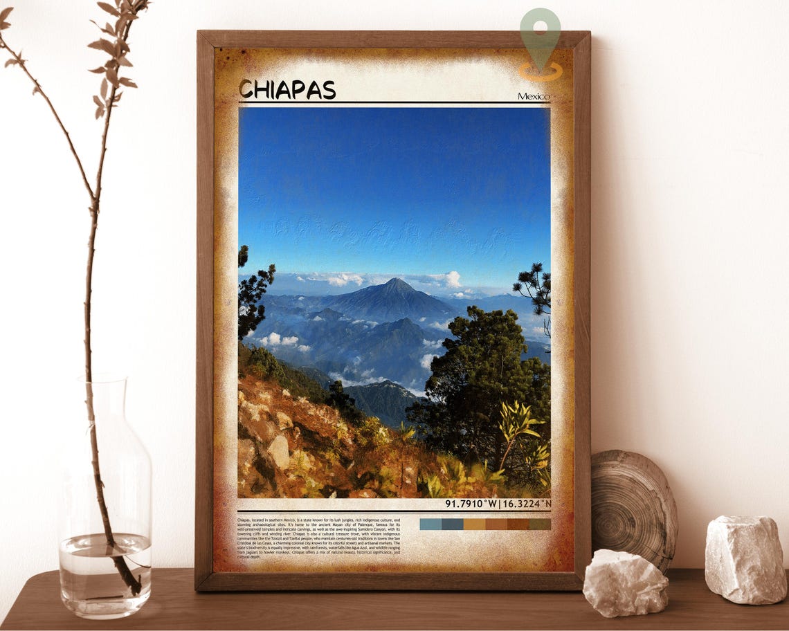 Chiapas Mexico Misty Mountain Volcano Vista Nature Travel Poster - Image 6