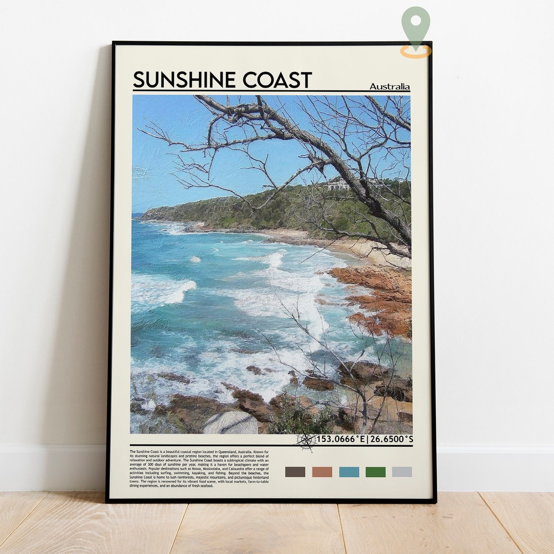 Sunshine Coast Australia Turquoise Waves Rocky Cove Travel Poster - Image 2