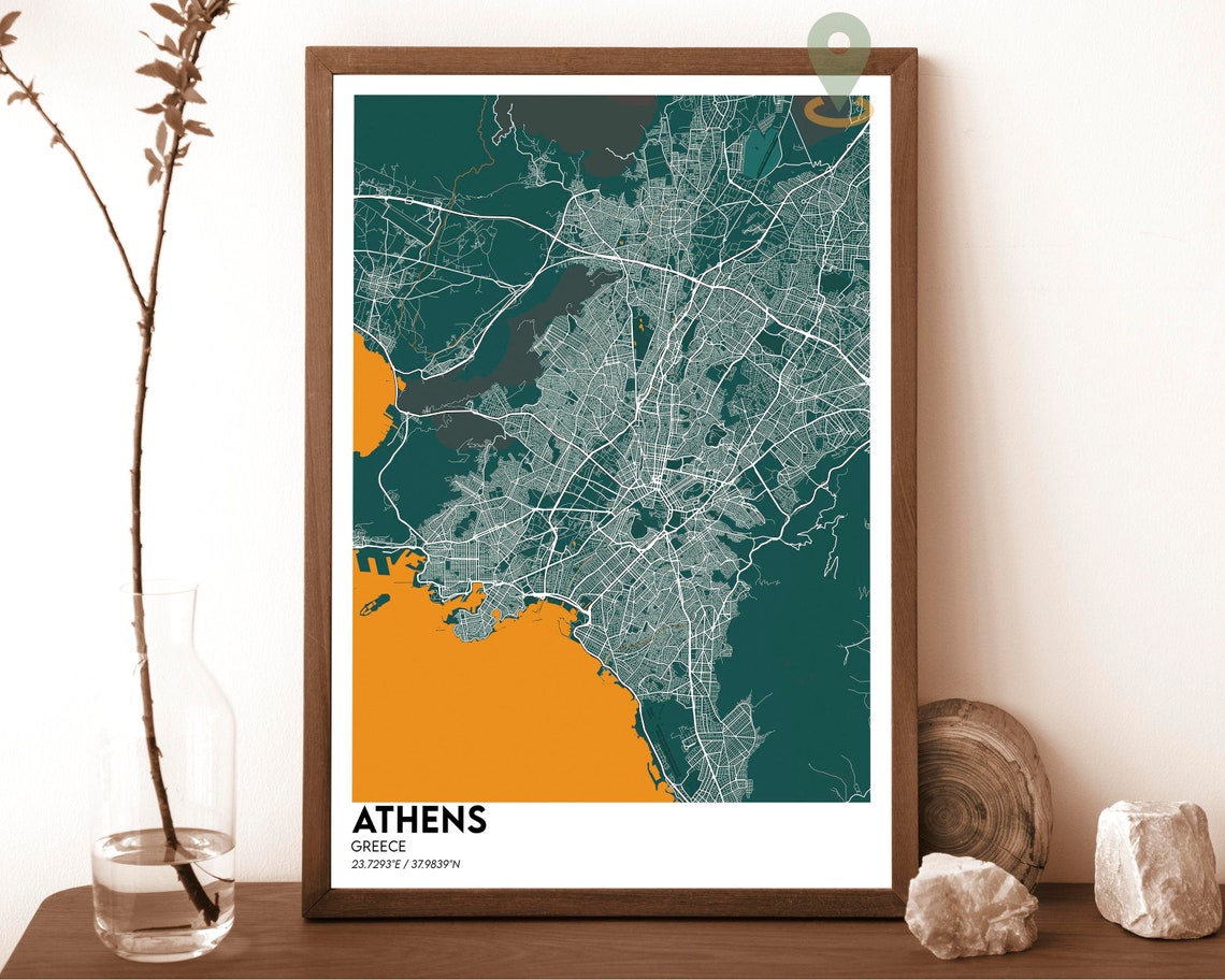 Athens Greece Bold Red Graphic Modern City Street Map Poster - Image 4