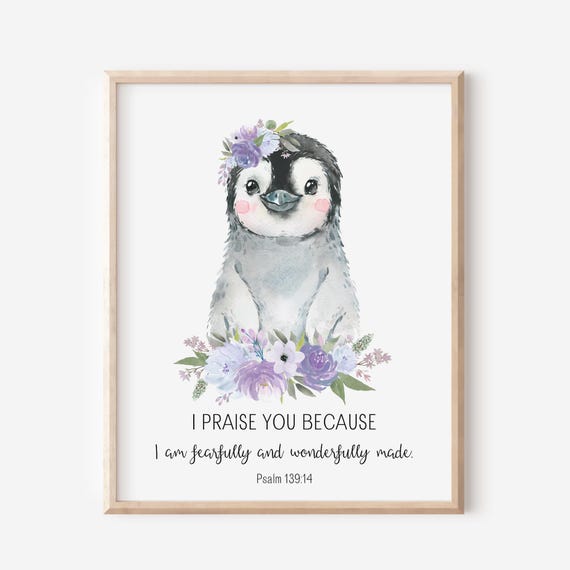 Christian Nursery Decor Psalm 13914 I Am Fearfully And Wonderfully Made Bible Verse Wall Art Scripture Print Lilac Purple Lavender Grey