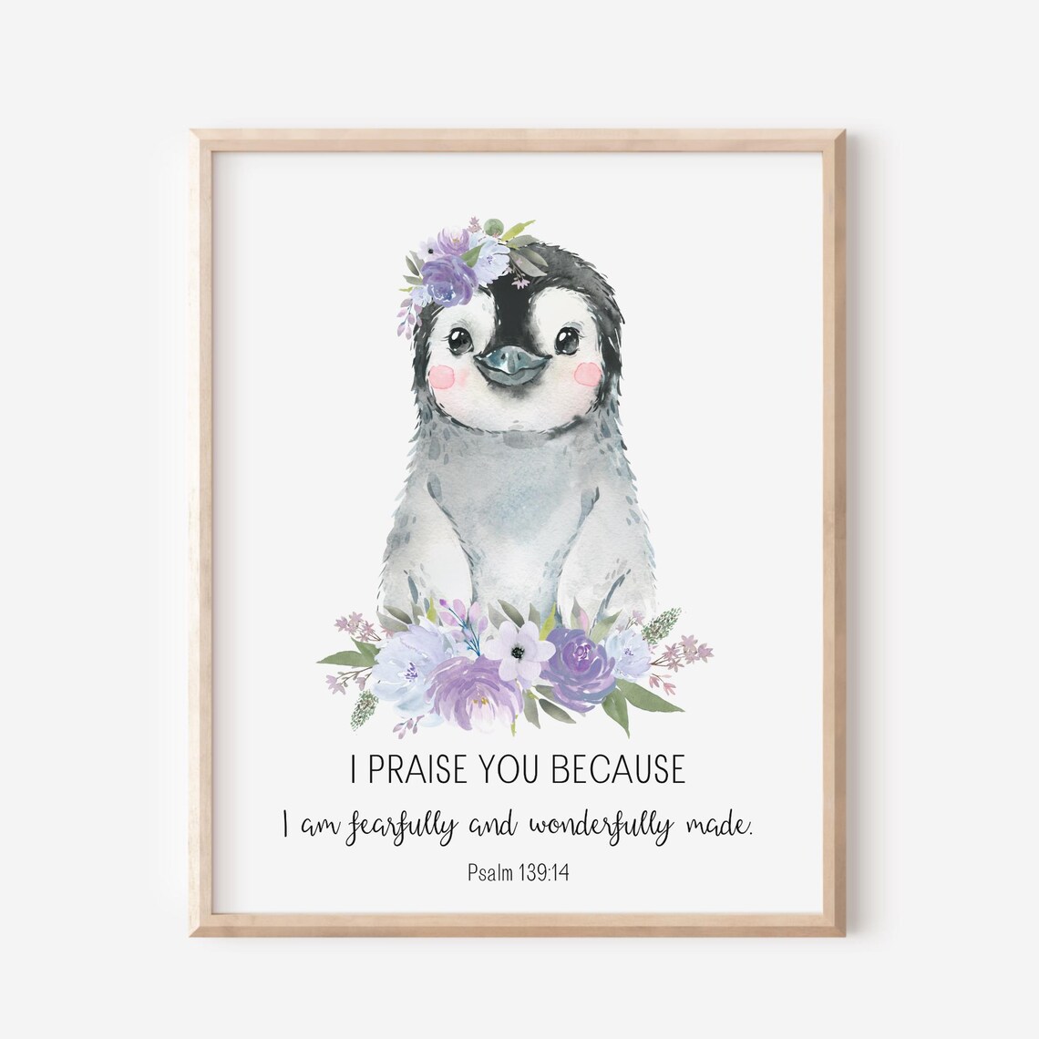 Psalm 139 14 Bible Verse Baby Penguin Sweet Floral Nursery Poster