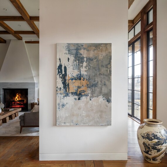 Textured Abstract Wall Painting Neutral Art In Beige Blue White Minimalist And Contemporary Decor For Modern Homes