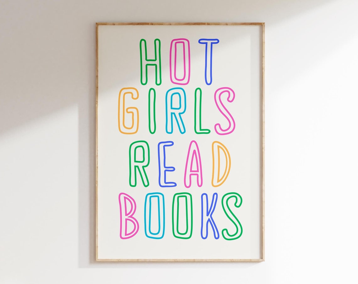 Hot Girls Read Books Rainbow Outlined Typography Quote Poster