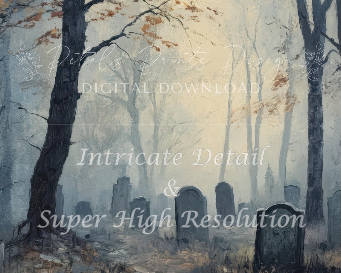 Halloween Graveyard Rustic Vintage Style Art Print - Image 2