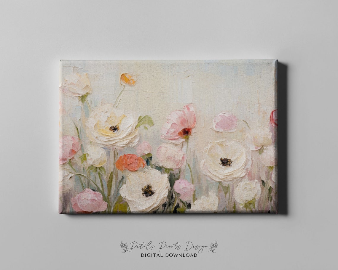 Airy White Blush Anemones Soft Pastel Horizontal Floral Poster - Image 4
