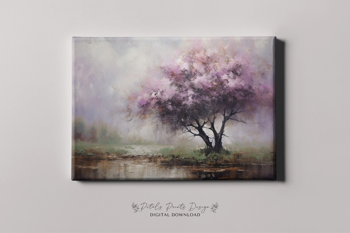Tree Flower Lavender Vintage Oil Painting Art Print - Image 4