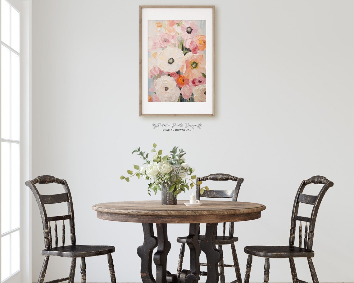 Blush Pink and White Peony Style Blooms Vertical Floral Poster - Image 3