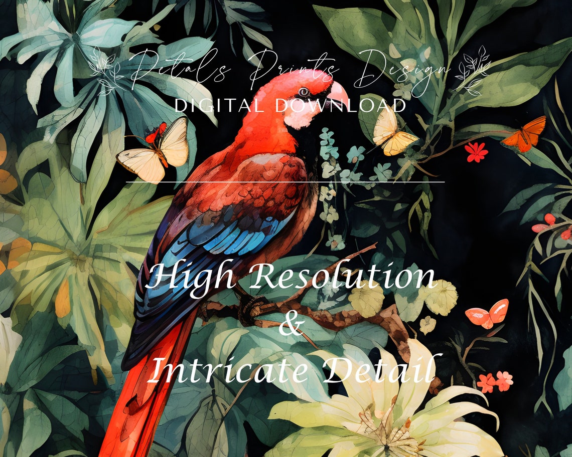 Colorful Macaw Parrots Dark Jungle Foliage Tropical Bird Poster - Image 3