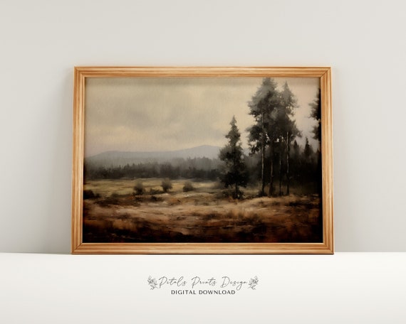 Neutral Country Vintage Wall Art Neutral Field Landscape Prints Countryside Painting Rustic Farmhouse Decor Art Print 2024