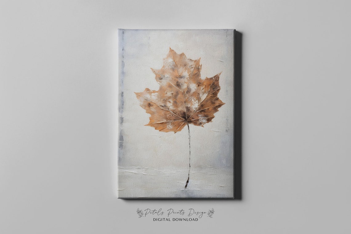 Dried Maple Leaf Gray Background Minimalist Botanical Art Poster - Image 3