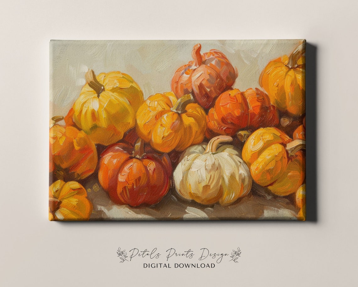 Heaped Pumpkin Harvest Pile Impasto Fall Thanksgiving Art Print - Image 2