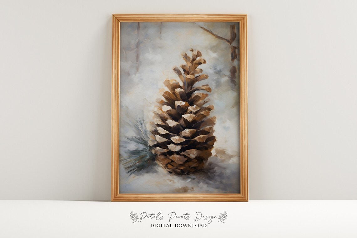 Vintage Pinecone Christmas Poster, Rustic Holiday Decor