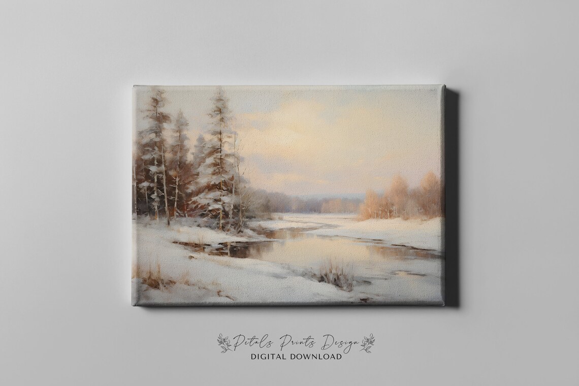 Rustic Winter Landscape Vintage Farmhouse Art Print - Image 3
