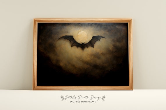 Vintage Bat Halloween Art Print, Rustic Decor