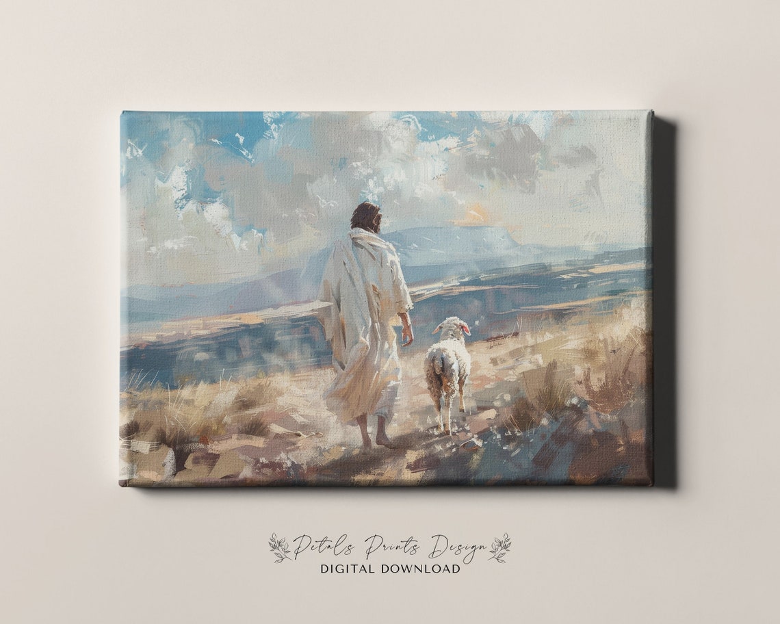Jesus Leaves The 99 Lost Sheep Parable Christian Faith Art Print - Image 4