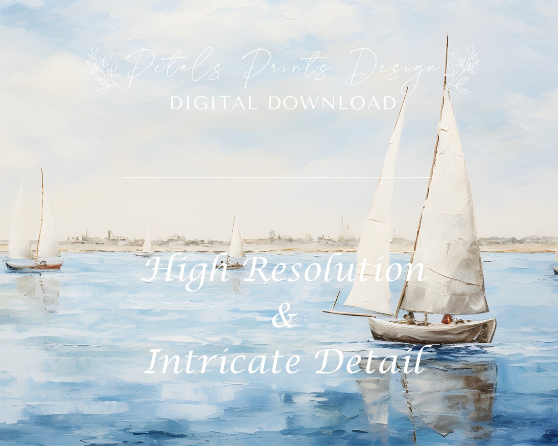 Sailboats on Calm Blue Sea Watercolor Seascape Nautical Poster - Image 3