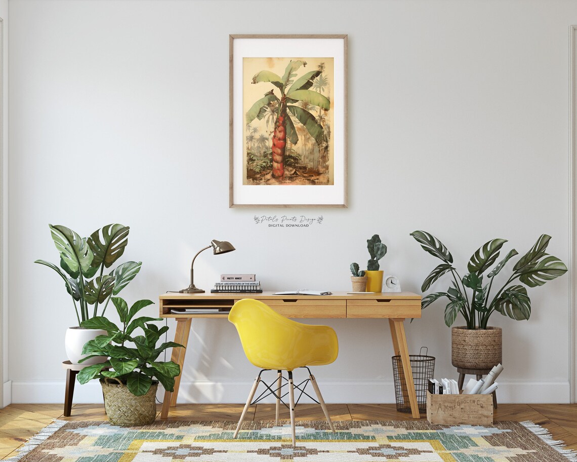 Vintage Banana Plant Red Trunk Tropical Jungle Botanical Art Poster - Image 2