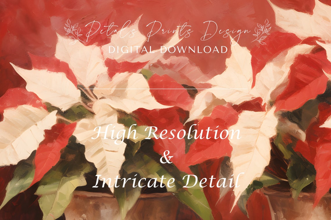 Two Potted Poinsettias Red Background Vintage Christmas Poster - Image 3