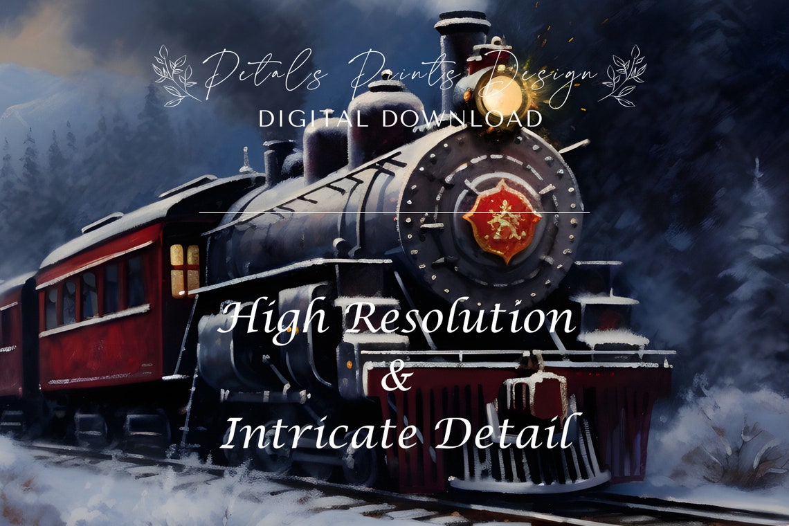 Vintage Steam Train Snowy Mountain Night Winter Landscape Poster - Image 3
