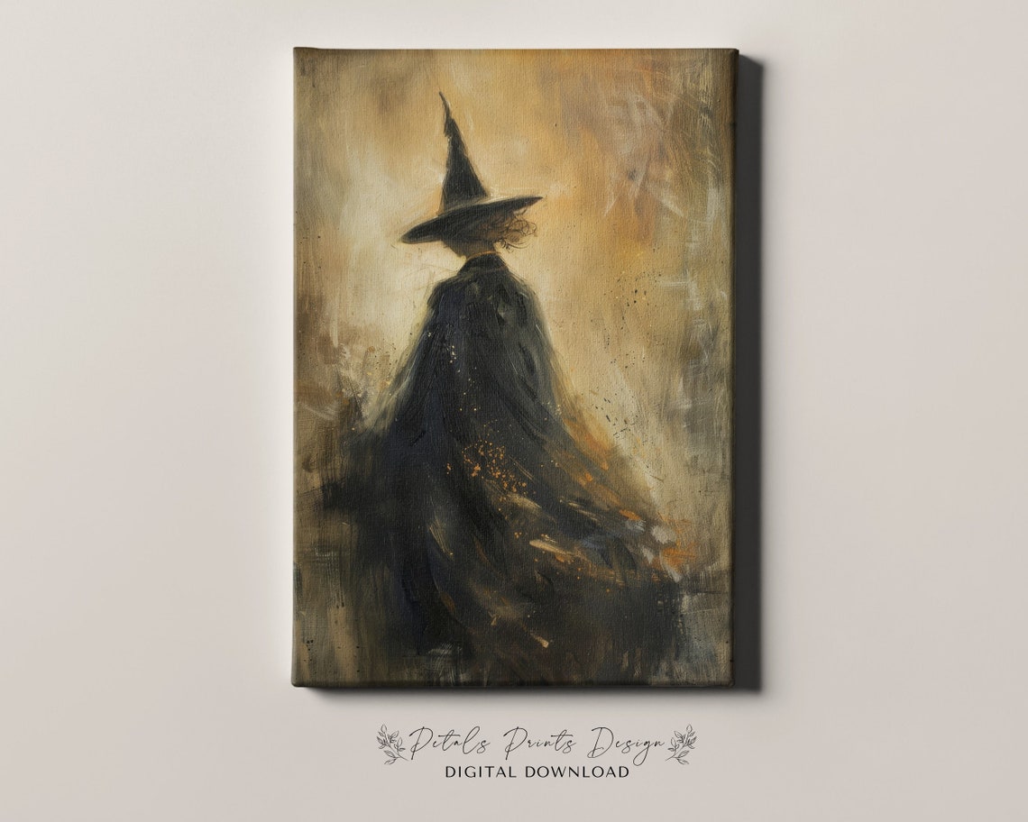 Mysterious Witch Silhouette Pointed Hat Vintage Halloween Art Print - Image 4