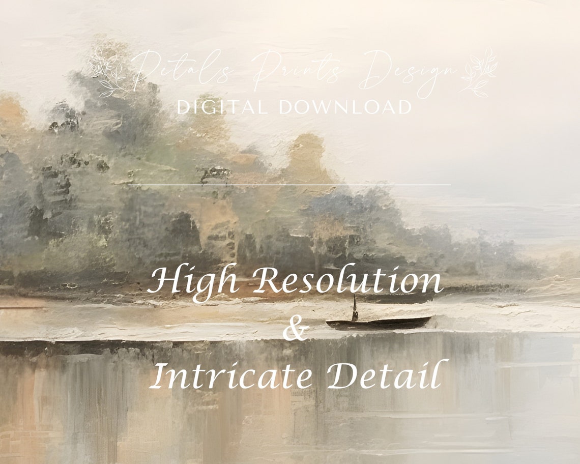 Misty Lake Lone Rowboat Soft Gray Minimalist Water Scene Poster - Image 3