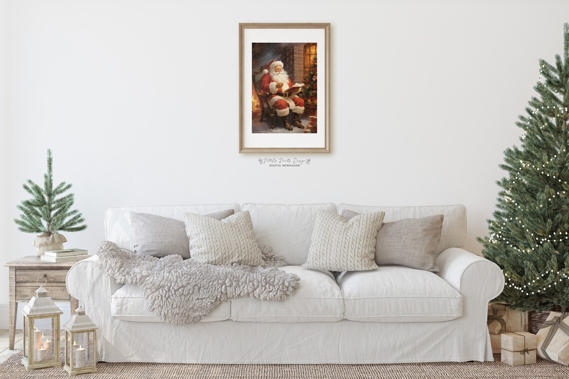 Christmas Santa Still Life, Rustic Vintage Art Print - Image 2