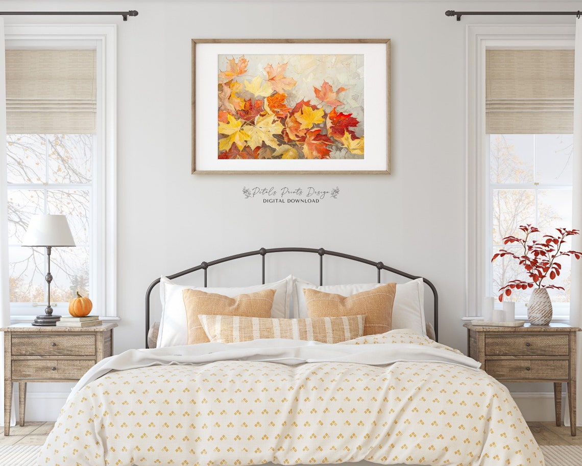 Colorful Fallen Maple Leaves Impasto Autumn Foliage Art Print - Image 3