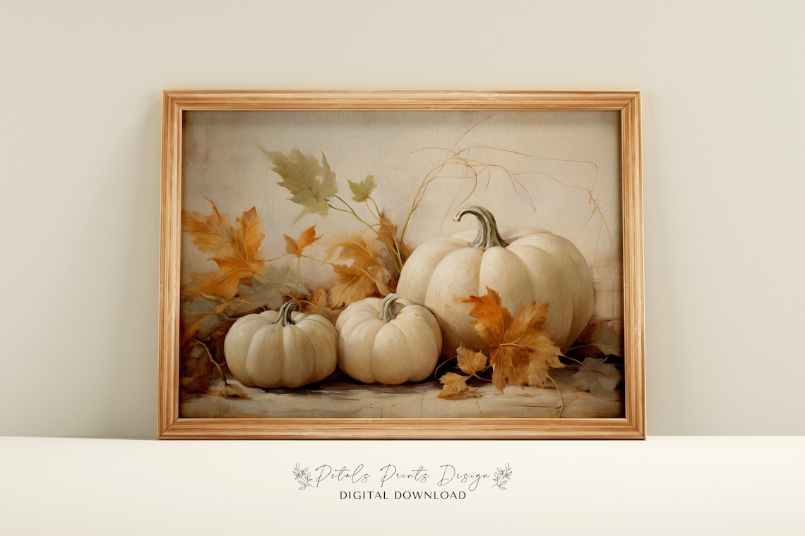 Pumpkin Still Life Painting Rustic Autumn Art Print