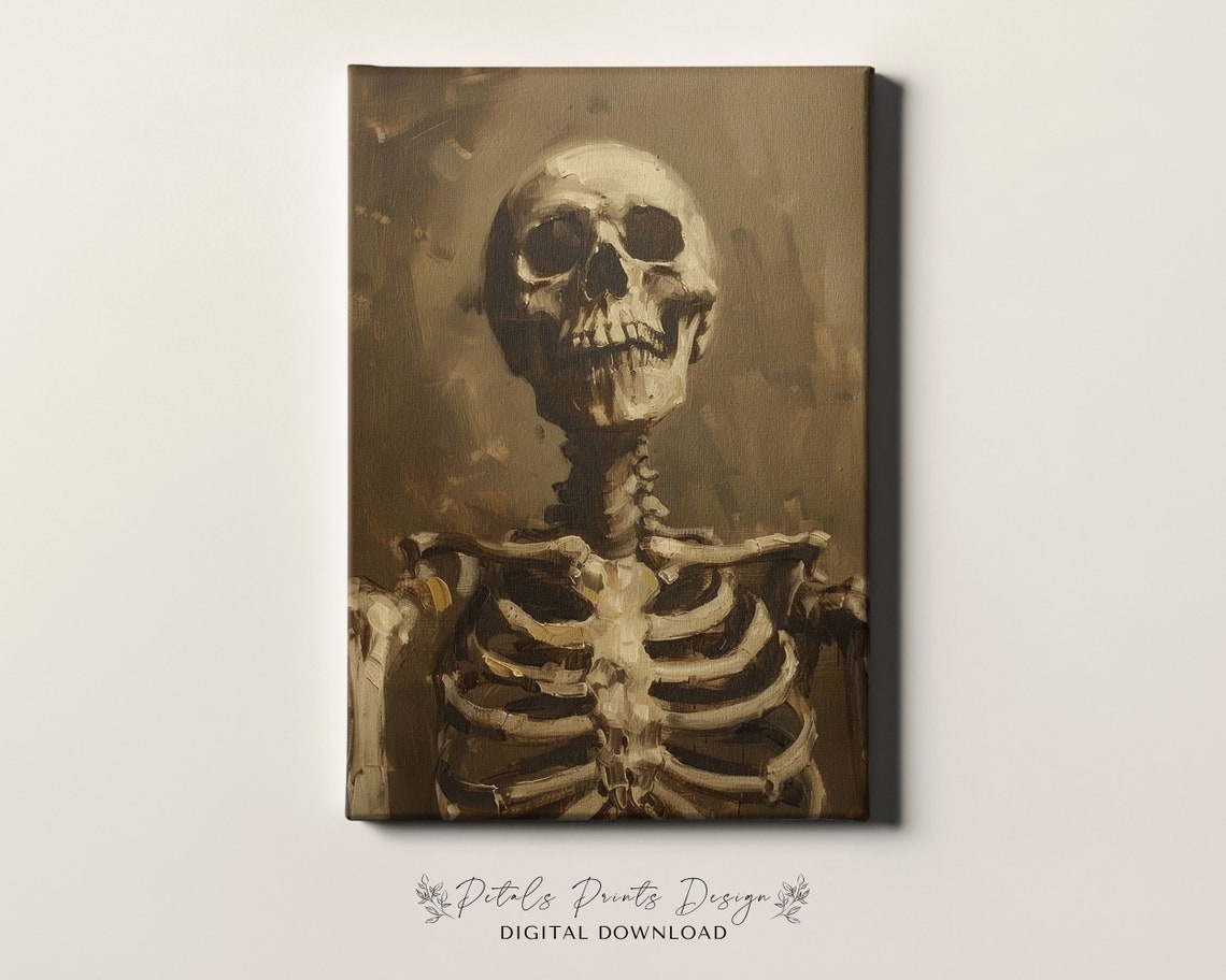 Vintage Skeleton Portrait Sepia Tone Gothic Halloween Art Poster - Image 4