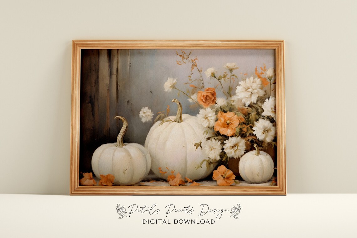 Pumpkin Still Life Vintage Autumn Wall Art Print