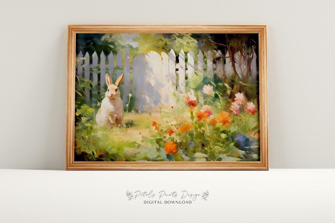 Bunnies And Wildflowers Spring Rabbit Painting Poster
