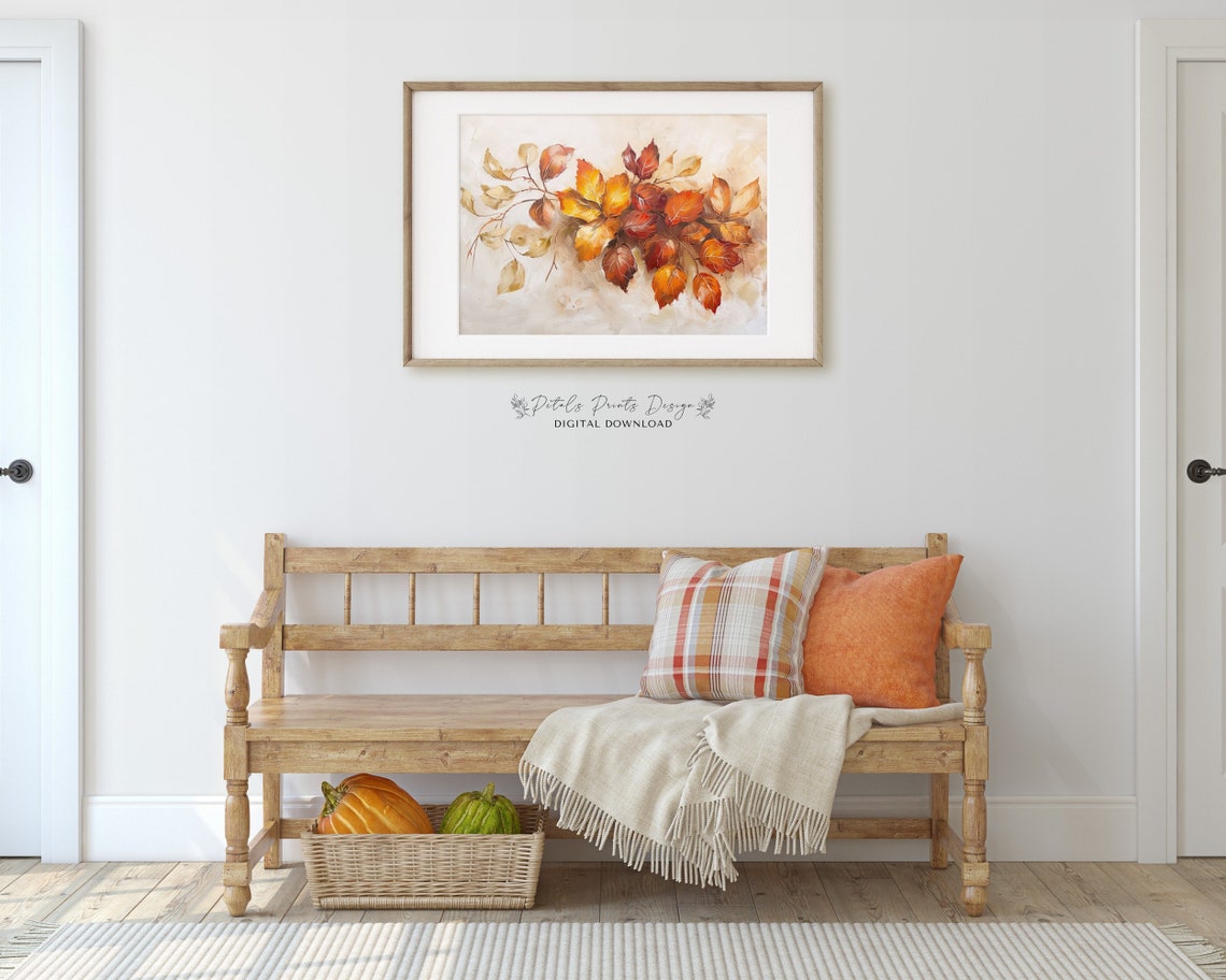 Elegant Autumn Branch Golden Rust Leaves Botanical Fall Art Print - Image 3