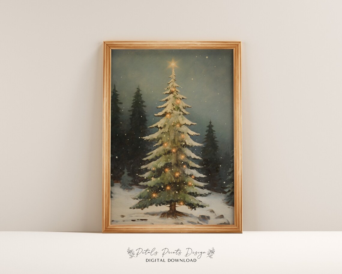 Vintage Christmas Trees Holiday Art Print