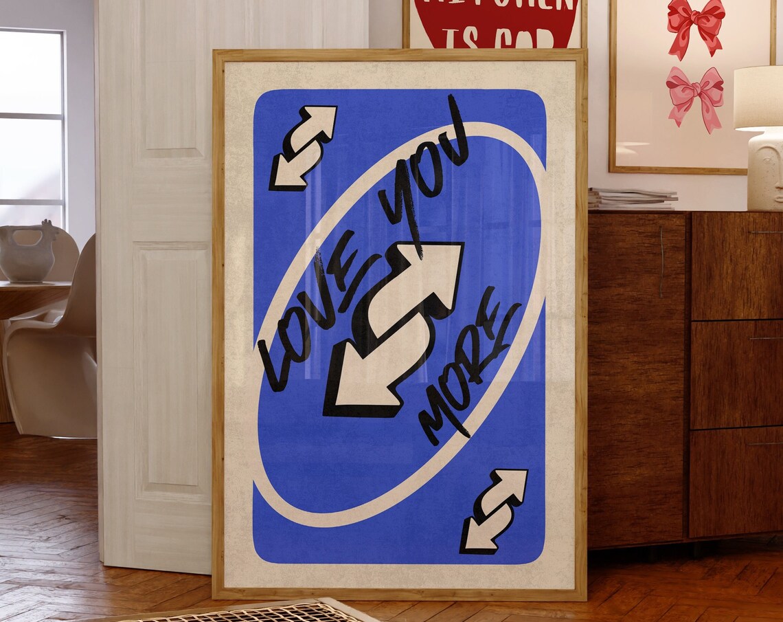 Love You More Cobalt Blue Playing Card Retro Reverse Trendy Poster - Image 4