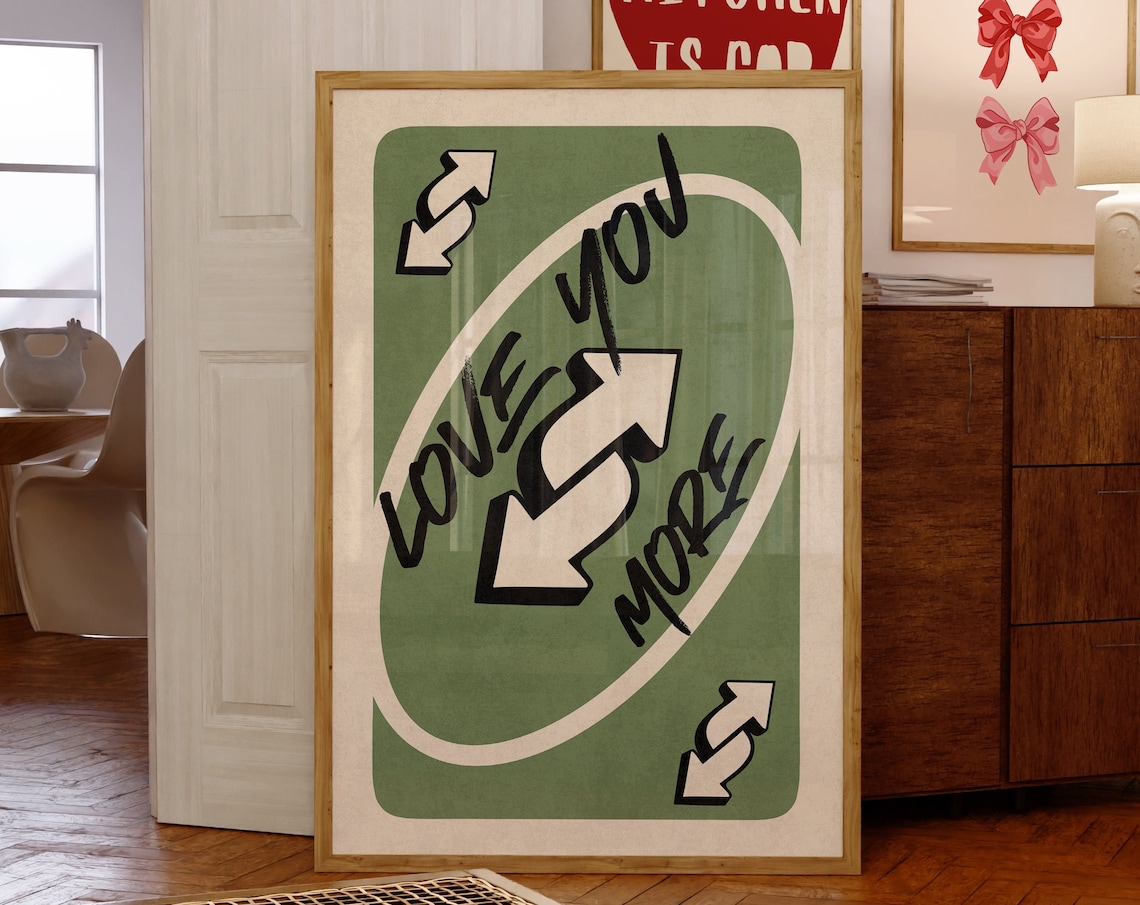 Love You More Cute Sage Green Playing Card Retro Reverse Trendy Poster