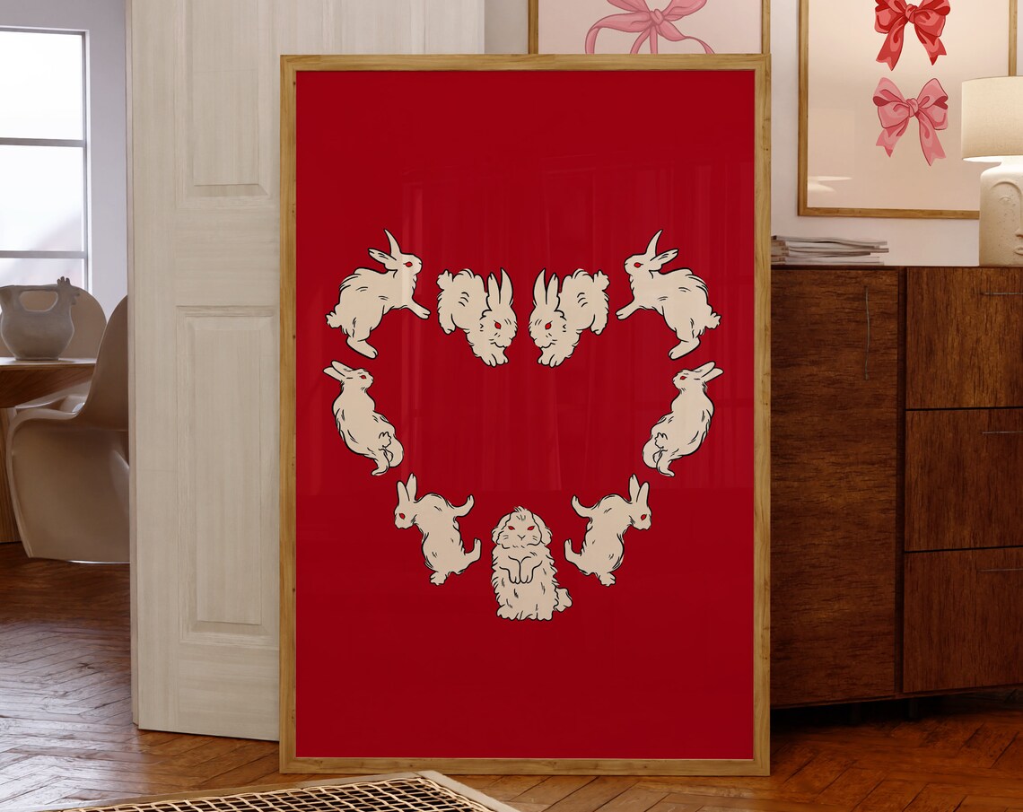 Red Heart Rabbit Poster, Girly Animal Illustration - Image 4