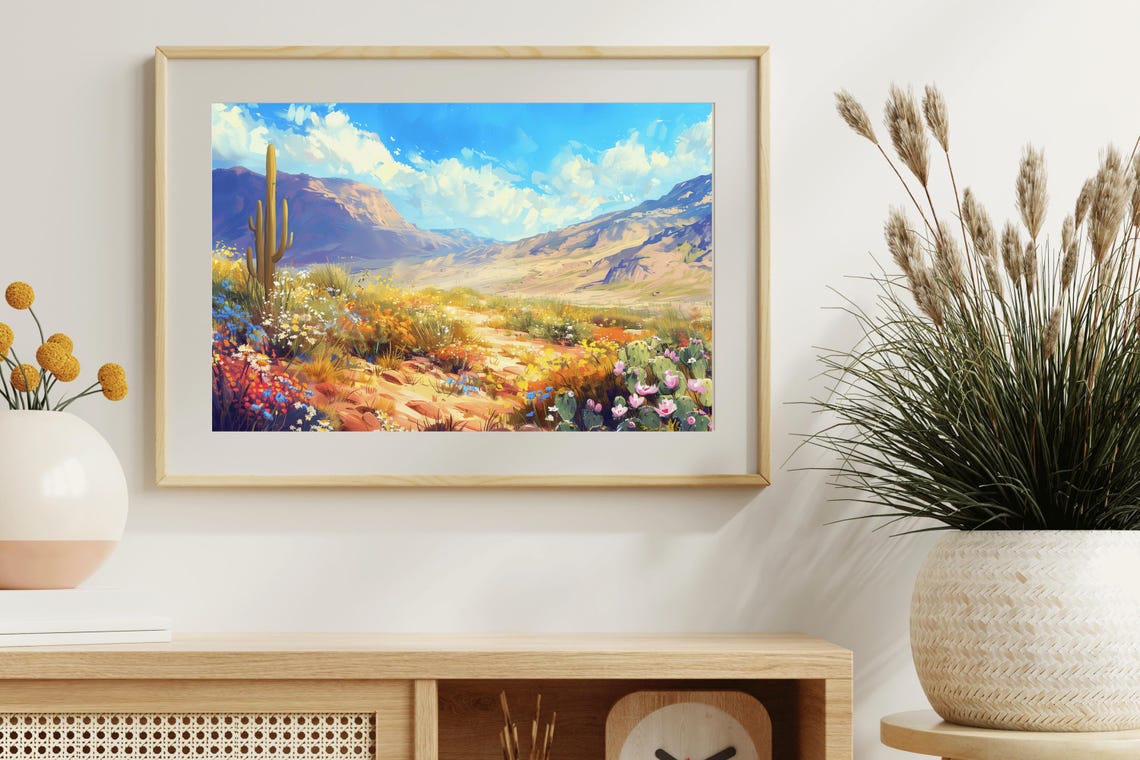 Desert Wildflower Bloom Saguaro Mountain Bright Southwest Wall Art - Image 3