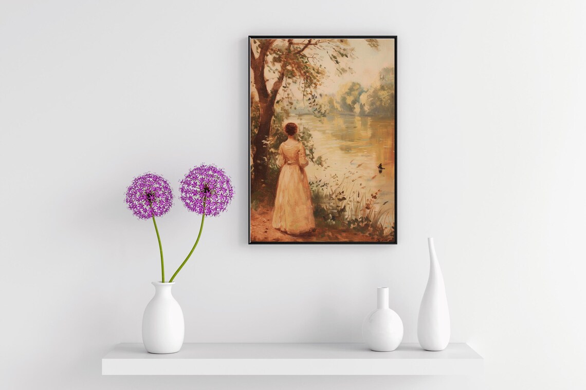 Woman By The River In Victorian Dress Vintage 19th Century Art Poster - Image 5