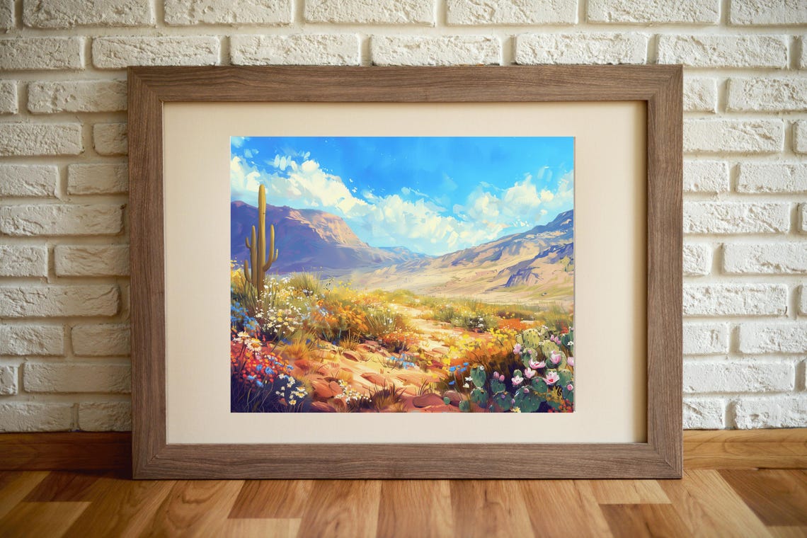 Desert Wildflower Bloom Saguaro Mountain Bright Southwest Wall Art - Image 4